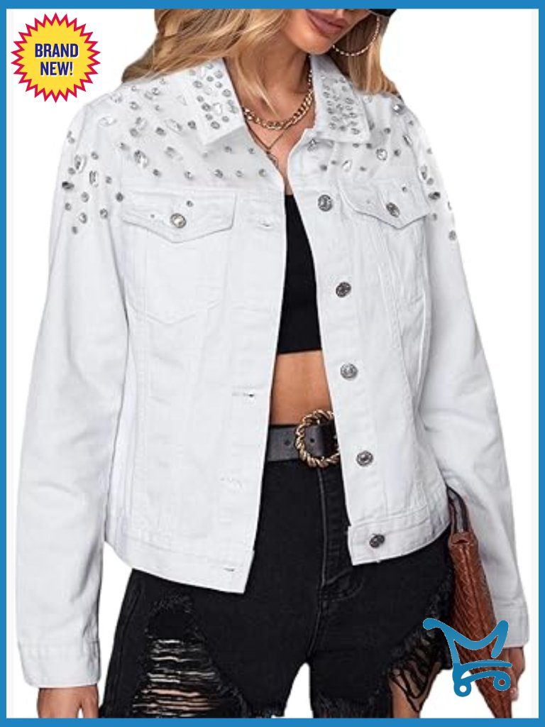 Vintage Western Embellished Denim Trucker Jacket Women's Bling Rhinestone